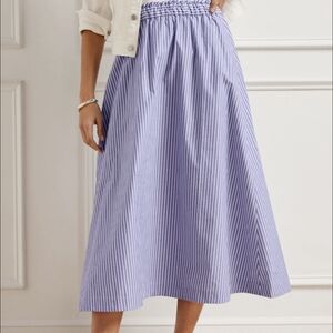 Striped Sage Green and White Linen and Cotton Midi Skirt